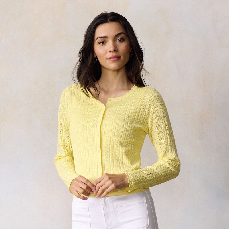LC Lauren Conrad レディース アウター ニット・セーター カーディガン Women's LC Lauren Conrad Pointelle Cardigan Sweater Opulent Yellow イエロー｜ReVida 店