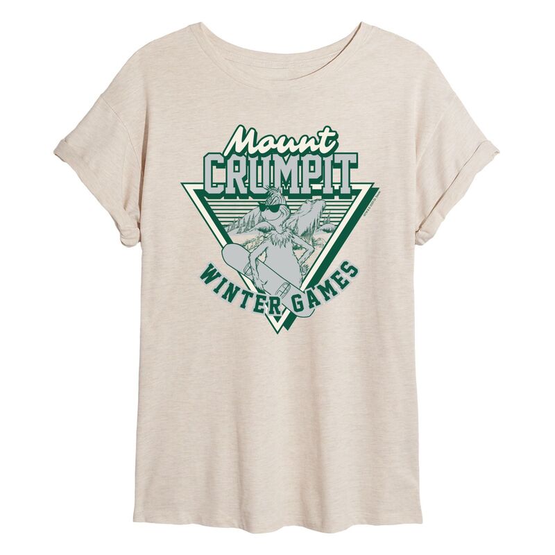 アニメキャラクター レディース トップス Tシャツ Licensed Character Juniors Dr. Seuss The Grinch Mount Crumpit Winter Games Oversized Tee Beige ベージュ