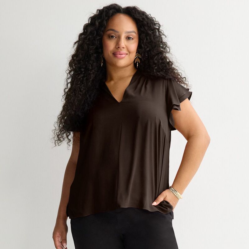 ナインウェスト レディース トップス プルオーバー つけ加える大きさ トップ Plusize Nine West Flutter Sleeve Blouse Barry Brown 赤銅色