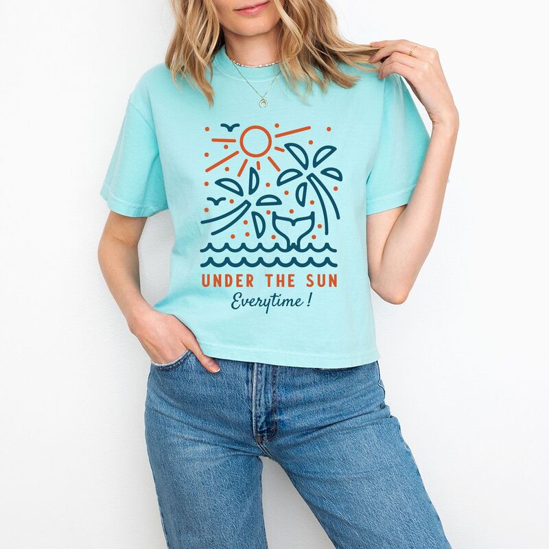 Simply Sage Market レディース トップス ティーシャツ グラフィック Simply Sage Market Under The Sun Everytime Palm Trees - Women\u0027s Boxy Crop Top Graphic T-Shirt Chalky Mint ペパーミント トップス-Tシャツ・カットソー