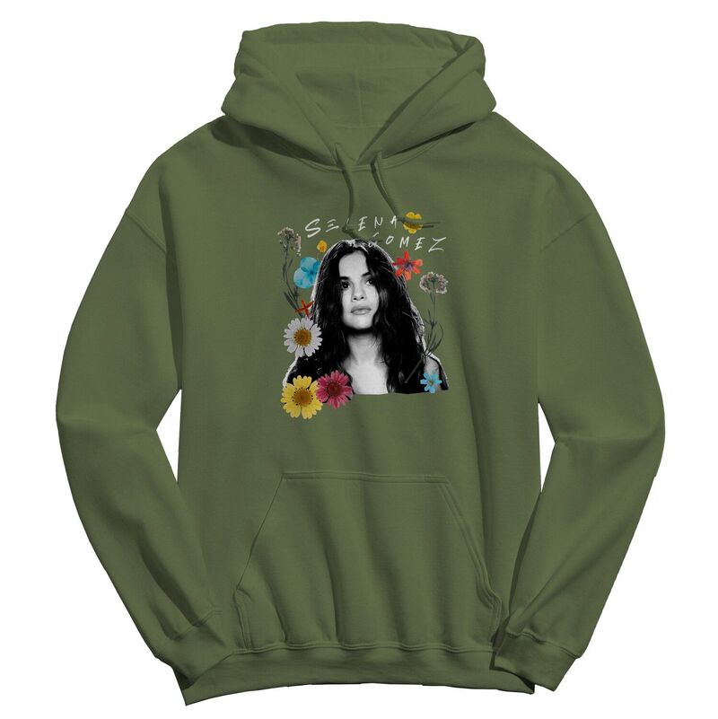 アニメ文字記号 レディース トップス プルオーバー 御花柄 御花 パーカー グラフィック Licensed Character Juniors\u0027 Selena Gomez Floral Collage Graphic Hoodie Military Green 緑であること