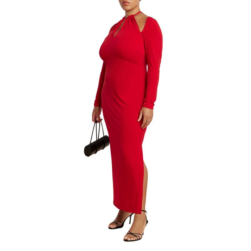 エロクイ レディース トップス 衣装 つけ加える大きさ マキシ ELOQUII Women\u0027s Plusize Keyhole Front Maxi Dress Tango Red 赤いこと