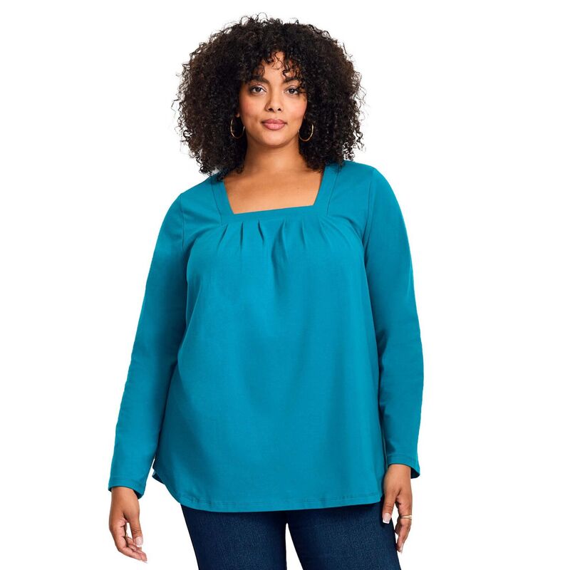 アベニュー レディース トップス ティーシャツ つけ加える大いさ 筋目 Avenue Women\u0027s Plusize Square Neck Pleated Tunic Deep Teal ティール Tシャツ・カットソー-レディースファッション-トップス