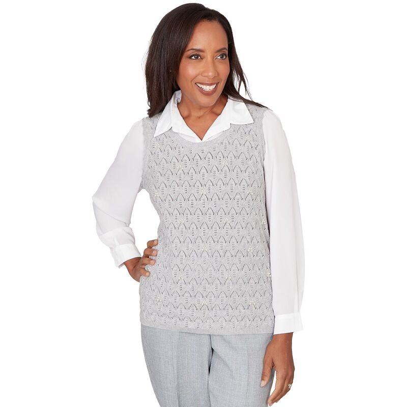 アルフレッド ダナー レディース アウター ニット・セーター プチ レース Petite Alfredunner Pointelle Faux Pearlace Two-in-One Sweater Pearl パール|ReVida 店