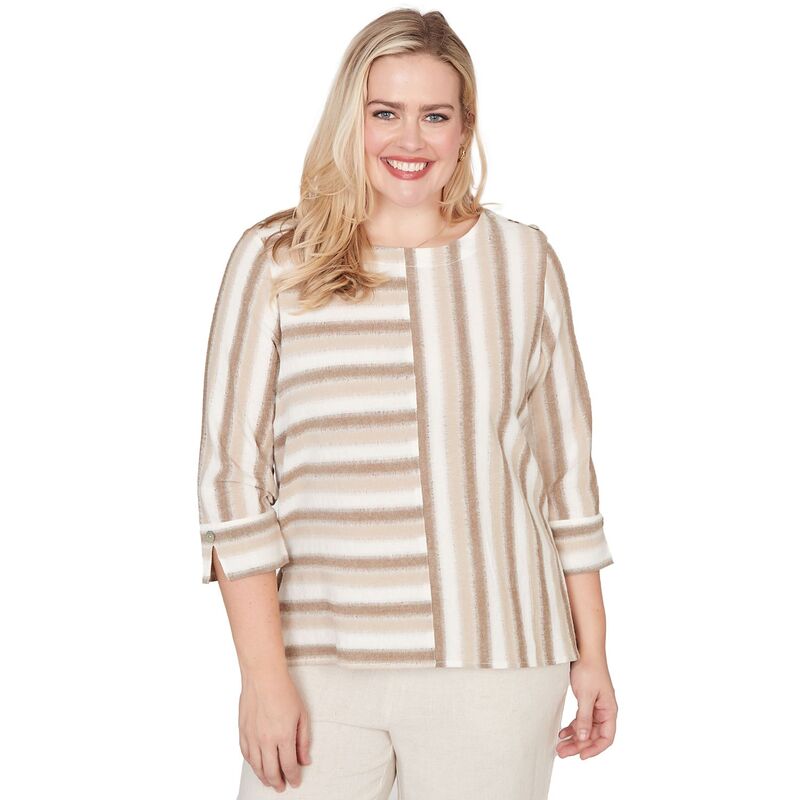 アルフレッド ダナー レディース トップス ティーシャツ プチ Petite Alfredunner Spliced Stripe Three Quarter Sleeve Top Neutral Multi マルチ色合い トップス-レディースファッション
