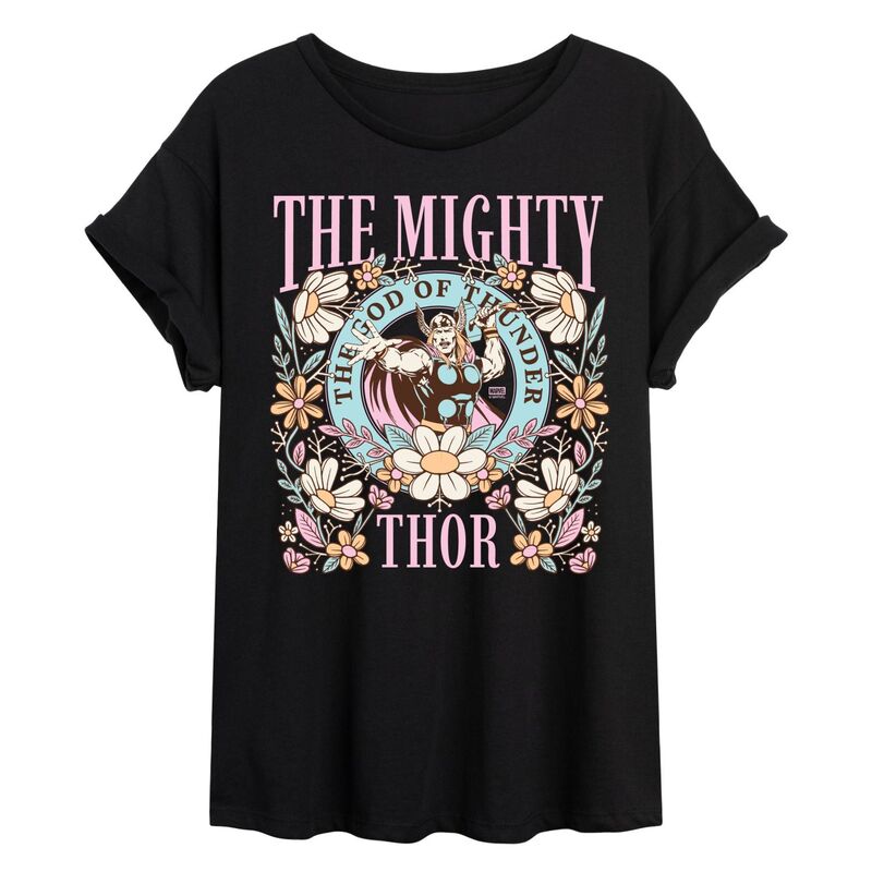 アニメキャラクター レディース トップス Tシャツ Licensed Character Juniors Marvel The Mighty Thor Oversized Tee Black ブラック