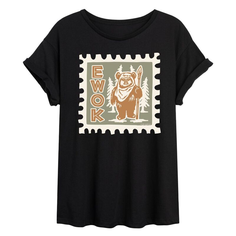 スター ウォーズ レディース トップス Tシャツ Juniors Star Wars Ewok Stamp Oversized Tee Black ブラック