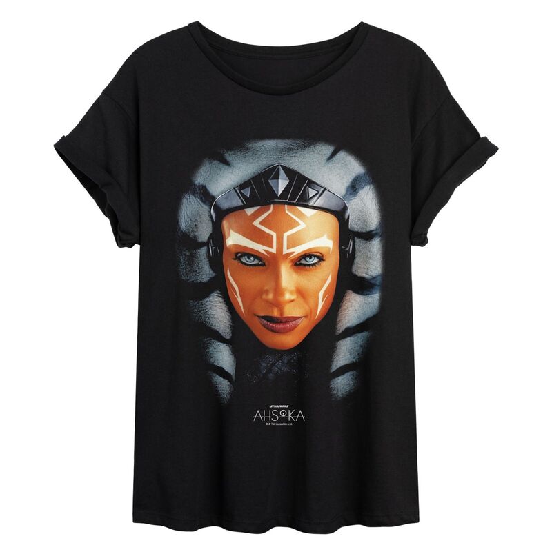 スター ウォーズ レディース トップス Tシャツ Juniors Star Wars Ahsoka Portrait Oversized Tee Black ブラック