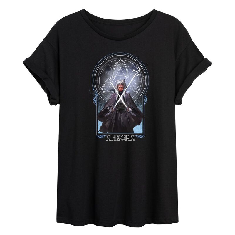 スター ウォーズ レディース トップス Tシャツ Juniors Star Wars Ahsoka Oversized Tee Black ブラック