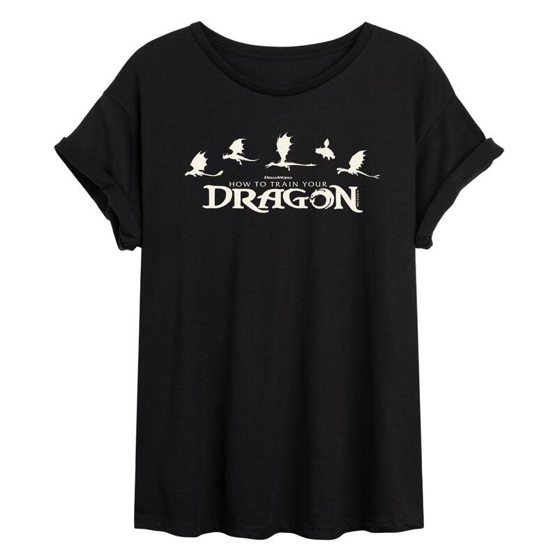 アニメキャラクター レディース トップス Tシャツ ロゴ Licensed Character Juniors How To Train Your Dragon Logoversized Tee Black ブラック