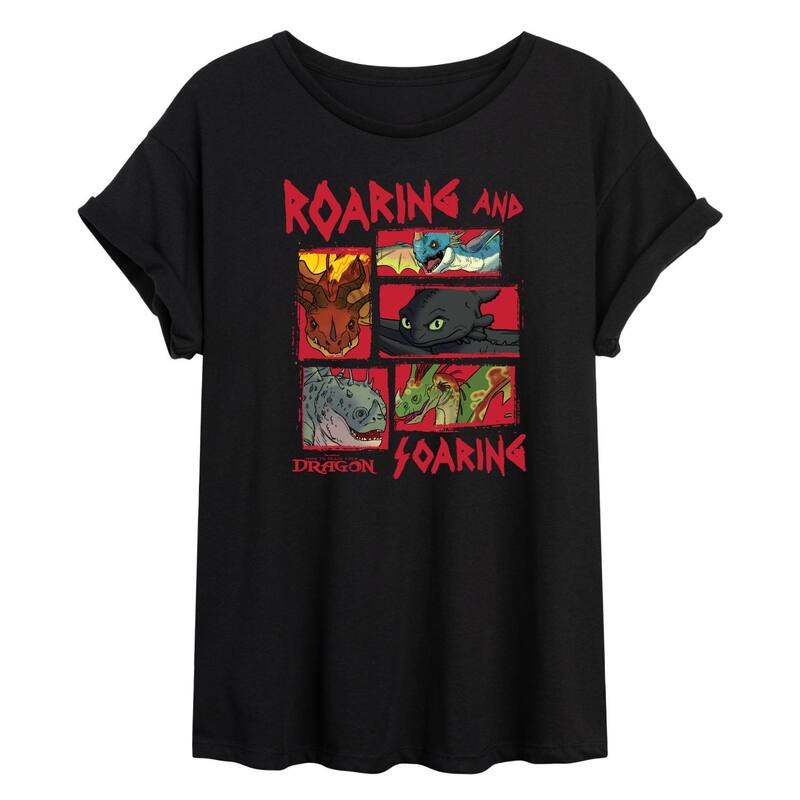 アニメキャラクター レディース トップス Tシャツ Licensed Character Juniors How To Train Your Dragon Roaring \u0026 Soaring Oversized Tee Black ブラック
