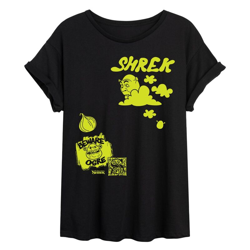 アニメキャラクター レディース トップス Tシャツ Licensed Character Juniors Shrek Icon Collage Oversized Tee Black ブラック