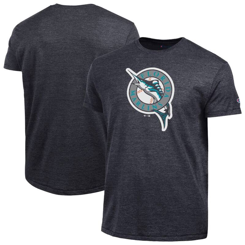 はやりっ子 レディース トップス プルオーバー ロゴタイプ Men\u0027s Champion Black Florida Marlins Cooperstown Logo Tri-Blend T-Shirt Nfl Black 黒いこと