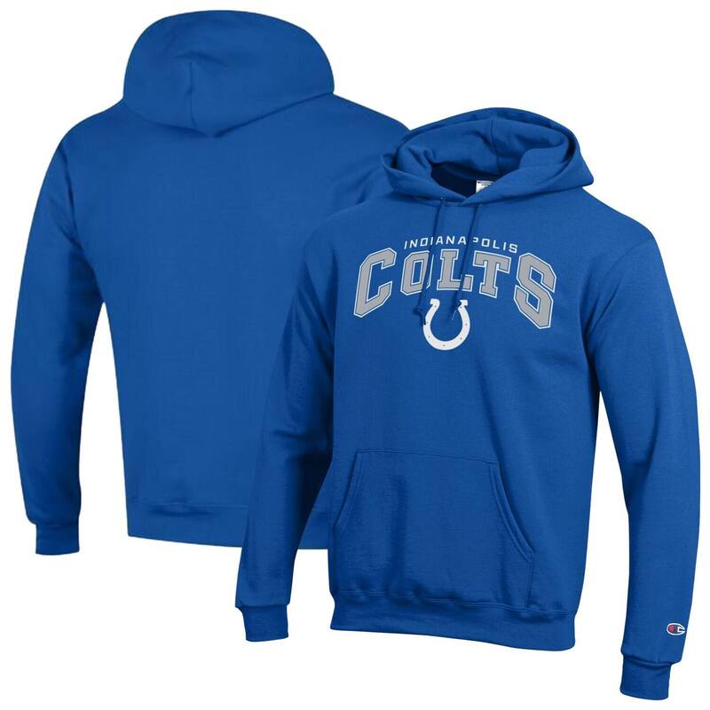 チャンピオン レディース トップス Tシャツ ロゴ パーカー Men's Champion Royal Indianapolis Colts Powerblend Arch over Logo Hoodie Clt Blue ブルー｜ReVida 店