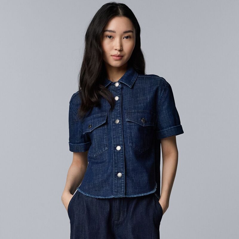 ヴェラウォン レディース アウター 上衣・上衣 ジーンズ Women\u0027simply Vera Wang Short Sleeve Denim Jacketonindigo Rinse インディゴ