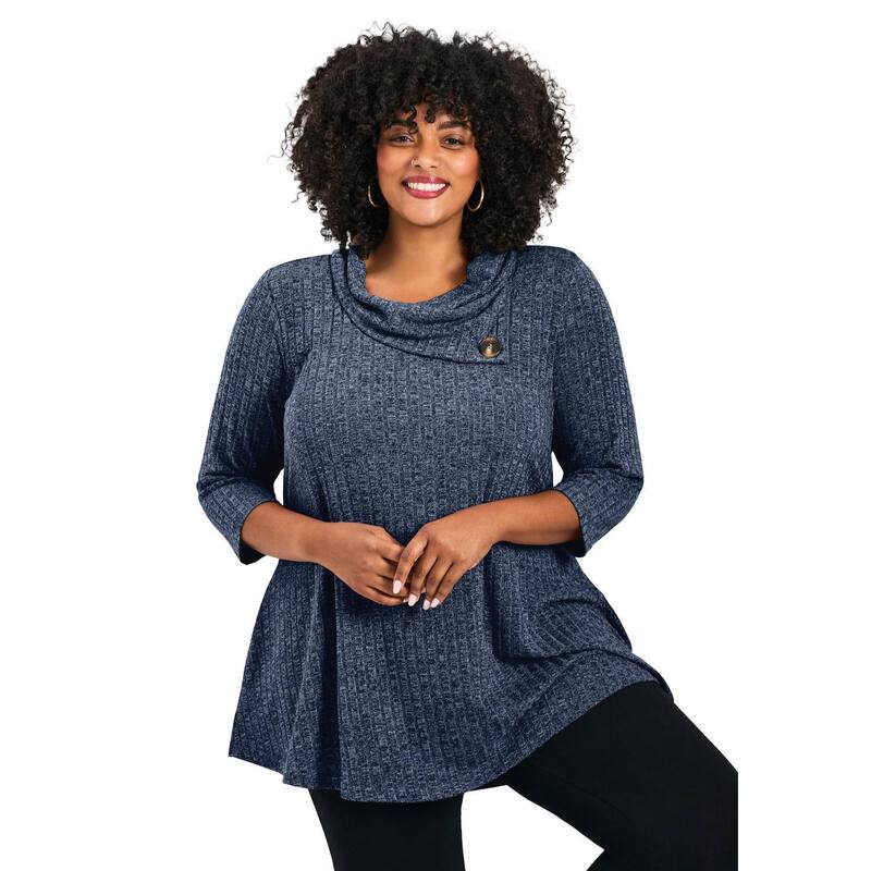 アベニュー レディース トップス ティーシャツ 付け加える大いさ Avenue Women\u0027s Plusize Miley Rib Hacci Button Tunic Navy 米国海軍 トップス-Tシャツ・カットソー