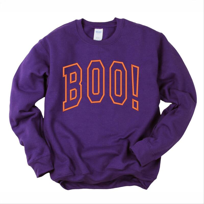 Simply Sage Market レディース トップス Tシャツ スウェット 刺繍 Simply Sage Market Embroidered Boo Arched Orange Thread Sweatshirt Purple パープル|ReVida 店