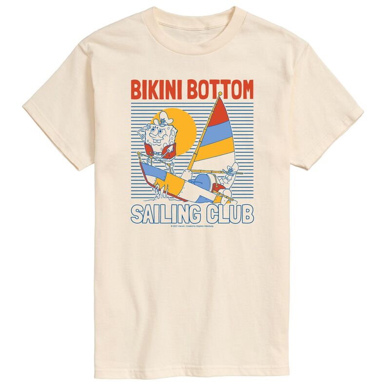 アニメキャラクター レディース トップス Tシャツ パンツ グラフィック Licensed Character Men'spongeBob SquarePants Bikini Bottom Sailing Club Graphic Tee Cream クリーム|ReVida 店
