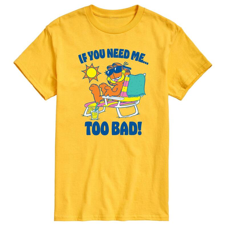 アニメキャラクター レディース トップス Tシャツ グラフィック Licensed Character Men's Garfield "If You Need Me...Too Bad!" Graphic Tee Yellow イエロー|ReVida 店