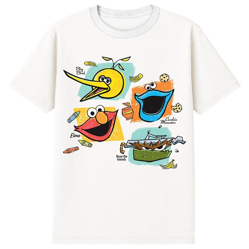 アニメキャラクター レディース トップス Tシャツ グラフィック Licensed Character Men'sesame Street Graphic Tee Featuring Elmo Cookie Monster Big Bird & Oscar the Grouch White ホワイト｜ReVida 店