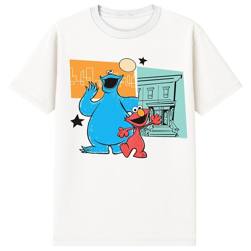 アニメキャラクター レディース トップス Tシャツ グラフィック Licensed Character Men'sesame Street Beats Cookie Monster & Elmo Graphic Tee White ホワイト|ReVida 店