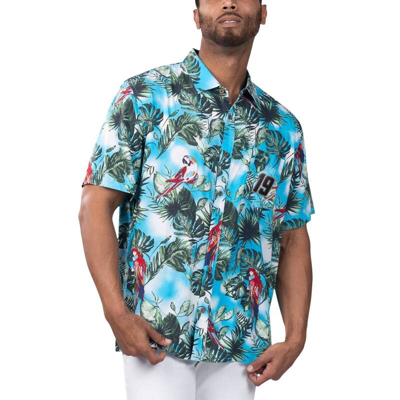 マルガリータビル レディース トップス プルオーバー Men\u0027s Margaritaville Light Blue Martin Truex Jr Jungle Parrot Party Button-Up Shirt Nas Light 青み
