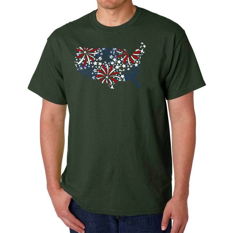 エルエーポップアート レディース トップス Tシャツ LA Pop Art USA Fireworks - Men Word Art-Shirt Forest フォレスト