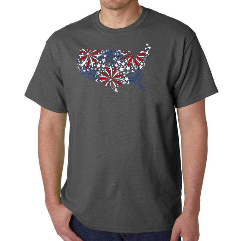 エルエーポップアート レディース トップス Tシャツ LA Pop Art USA Fireworks - Men Word Art-Shirt Grey グレー