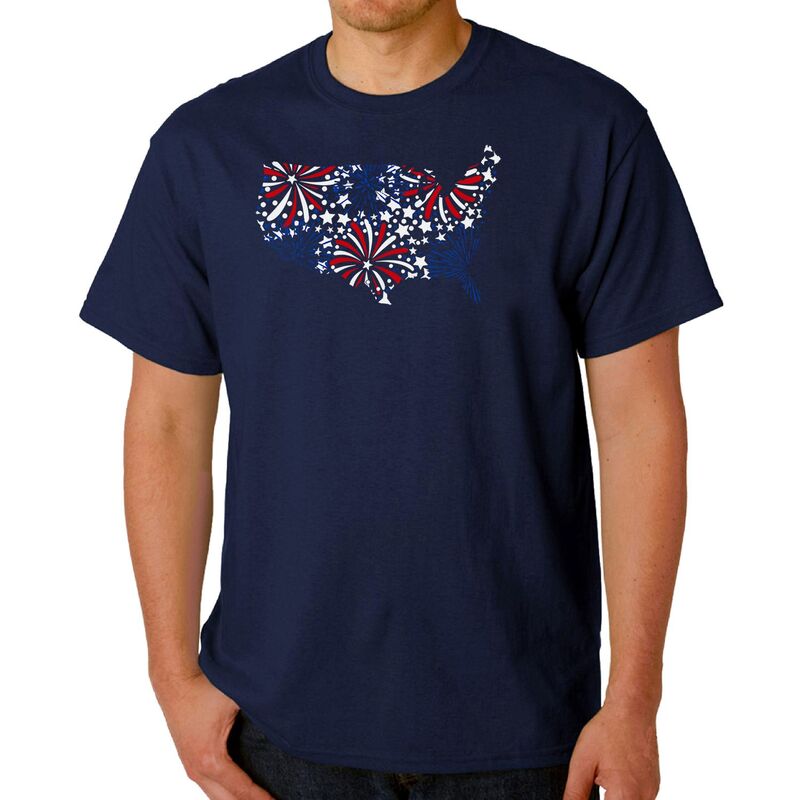 エルエーポップアート レディース トップス Tシャツ LA Pop Art USA Fireworks - Men Word Art-Shirt Navy ネイビー
