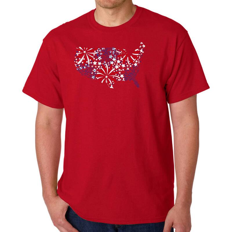エルエーポップアート レディース トップス Tシャツ LA Pop Art USA Fireworks - Men Word Art-Shirt Red レッド