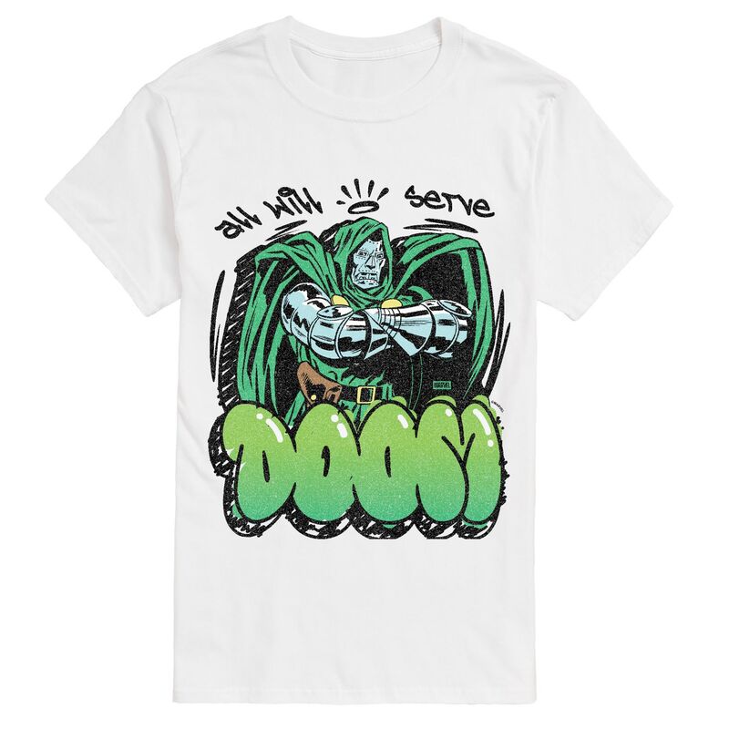 アニメキャラクター レディース トップス Tシャツ グラフィック Licensed Character Men's Doctor Doom All Will Serve Doom Retro Graffiti Graphic Tee White ホワイト｜ReVida 店 7,441円