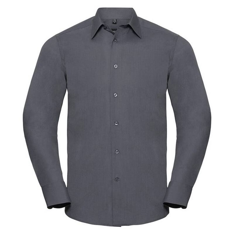 ラッセルアスレチック レディース トップス Tシャツ コットン 長袖 Russell Athletic Russell Collection Mens Polycotton Easy-Care Long-Sleeved Formal Shirt Convoy Gray グレー