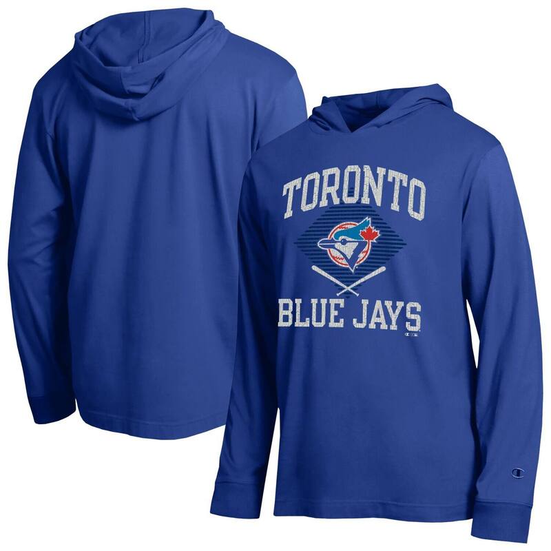チャンピオン レディース トップス Tシャツ 長袖 Men's Champion Royal Toronto Blue Jays Cooperstown Hooded Long-Sleeve T-Shirt Jay Blue ブルー｜ReVida 店
