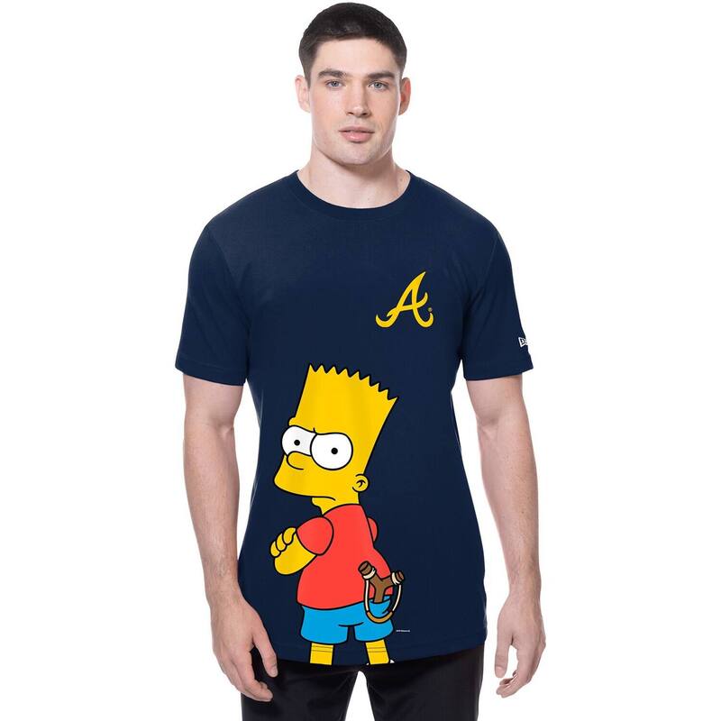 ニュー内鰓 レディース トップス ティーシャツ Men\u0027s New Era Navy Atlanta Braves MLB x Simpsons Local T-Shirt Brv Navy 米国海軍 レディースファッション-トップス