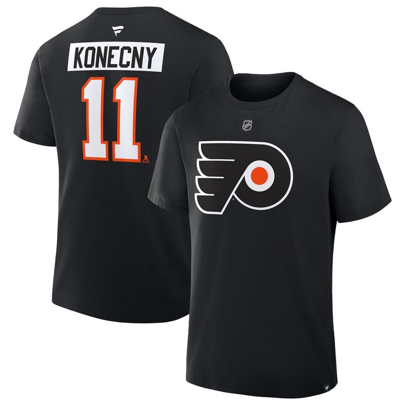 ファナティクス レディース トップス プルオーバー Men\u0027s Fanatics Travis Konecny Black Philadelphia Flyers Authentic Stack Name \u0026 Number T-Shirt Fly Black 黒いこと