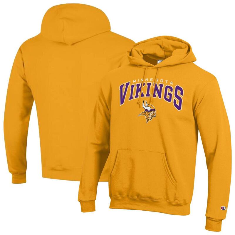 チャンピオン レディース トップス Tシャツ ロゴ パーカー Men's Champion Gold Minnesota Vikings Powerblend Arch over Logo Hoodie Mvk Gold ゴールド｜ReVida 店