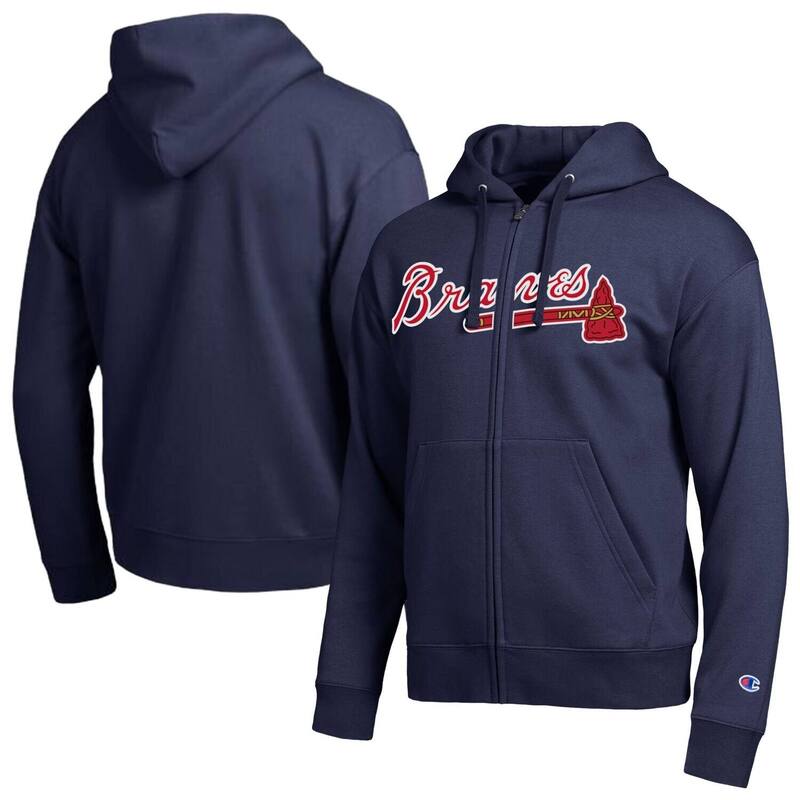 チャンピオン レディース トップス Tシャツ パーカー Men's Champion Atlanta Braves Navy All-Star Wordmark Full-Zip Hoodie Brv Navy ネイビー|ReVida 店