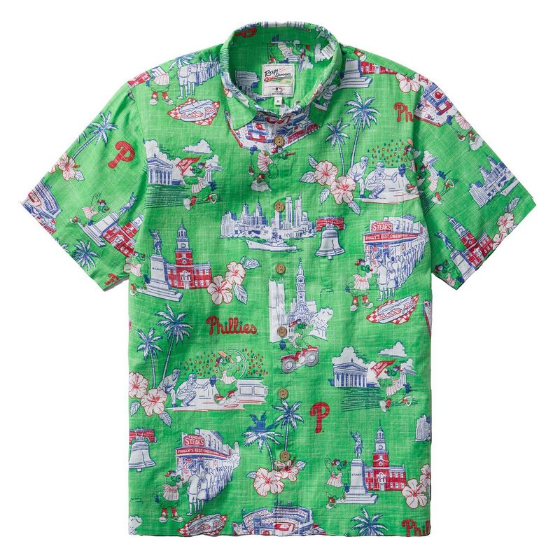 レインスプーナー レディース トップス ティーシャツ 打ち倒す Men\u0027sReyn Spooner Green Philadelphia Philliescenic Tri-Blend Button-Down Shirt Phl Green 緑であること Tシャツ・カットソー-レディースファッション-トップス