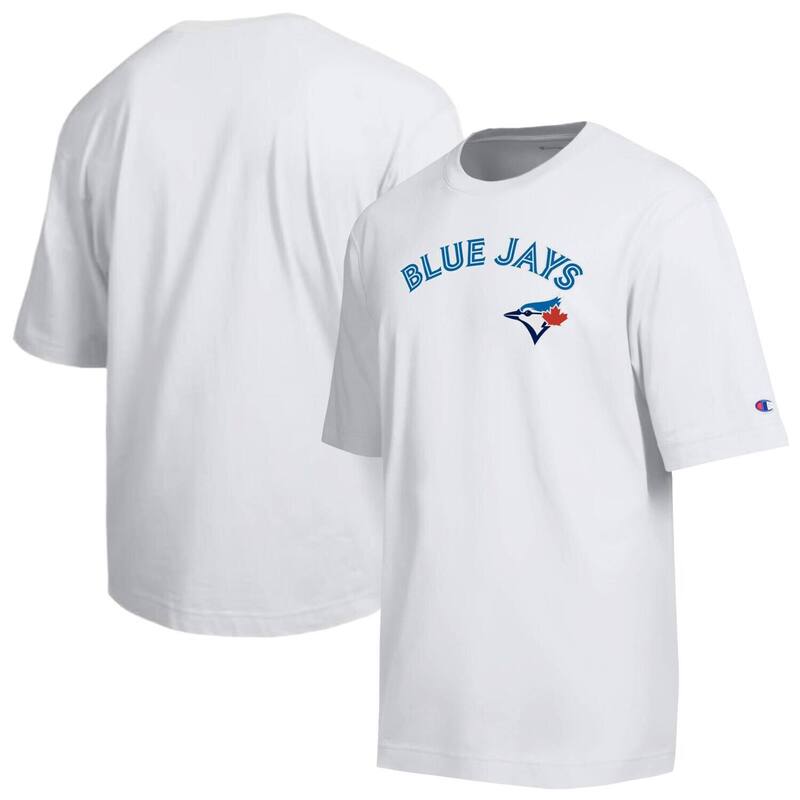 チャンピオン レディース トップス Tシャツ Men Champion White Toronto Blue Jays All Starched Chenille Wordmark T-Shirt Jay White ホワイト