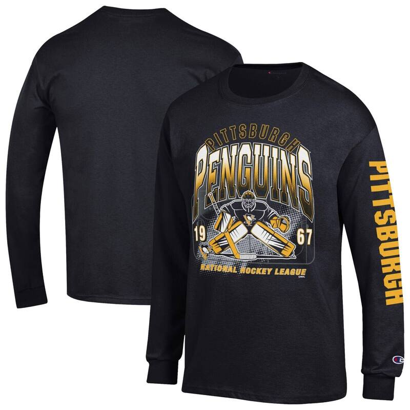 はやりっ児 レディース トップス プルオーバー プルオーバー Men\u0027s Champion Black Pittsburgh Penguins Long Sleeve Jersey T-Shirt Png Black 黒いこと