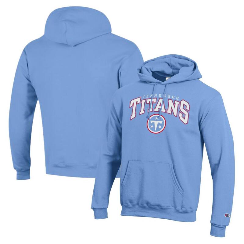 チャンピオン レディース トップス Tシャツ ロゴ パーカー Men's Champion Light Blue Tennessee Titans Powerblend Arch over Logo Hoodie Ttn Light ブルー|ReVida 店