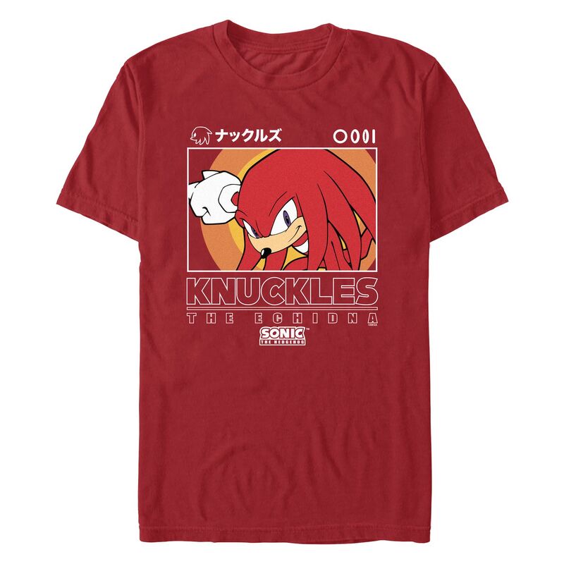 アニメキャラクター レディース トップス Tシャツ グラフィック Licensed Character Menonic thedgehog Knuckles Thechidna Poster Graphic Tee Cardinal