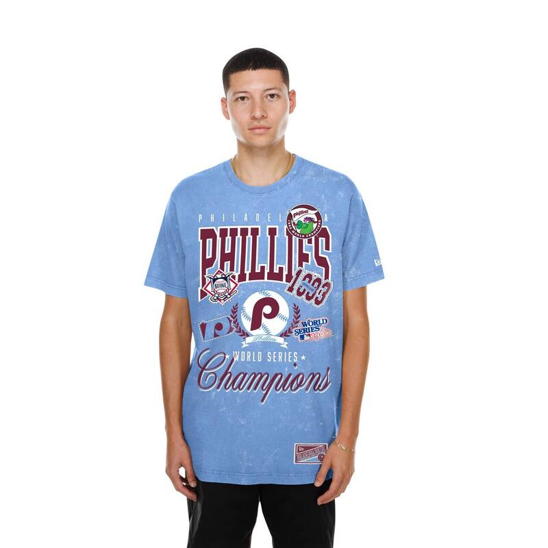ニュー内鰓 レディース トップス ティーシャツ Men\u0027s New Era Light Blue Philadelphia Phillies Mineral Wash T-Shirt Phlight 青色 Tシャツ・カットソー-トップス