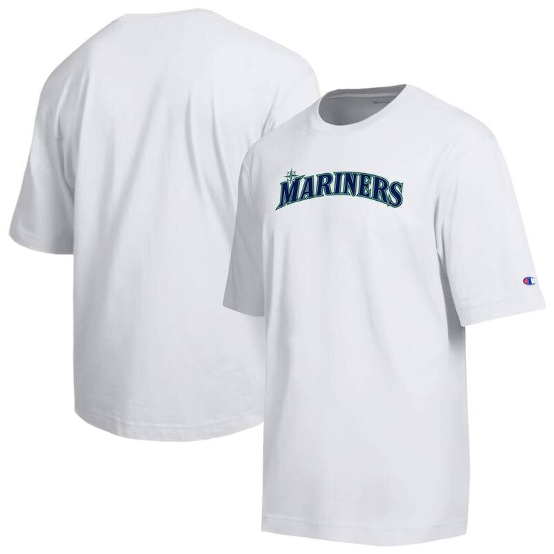 チャンピオン レディース トップス Tシャツ Men Champion White Seattle Mariners All Starched Chenille Wordmark T-Shirt Mns White ホワイト