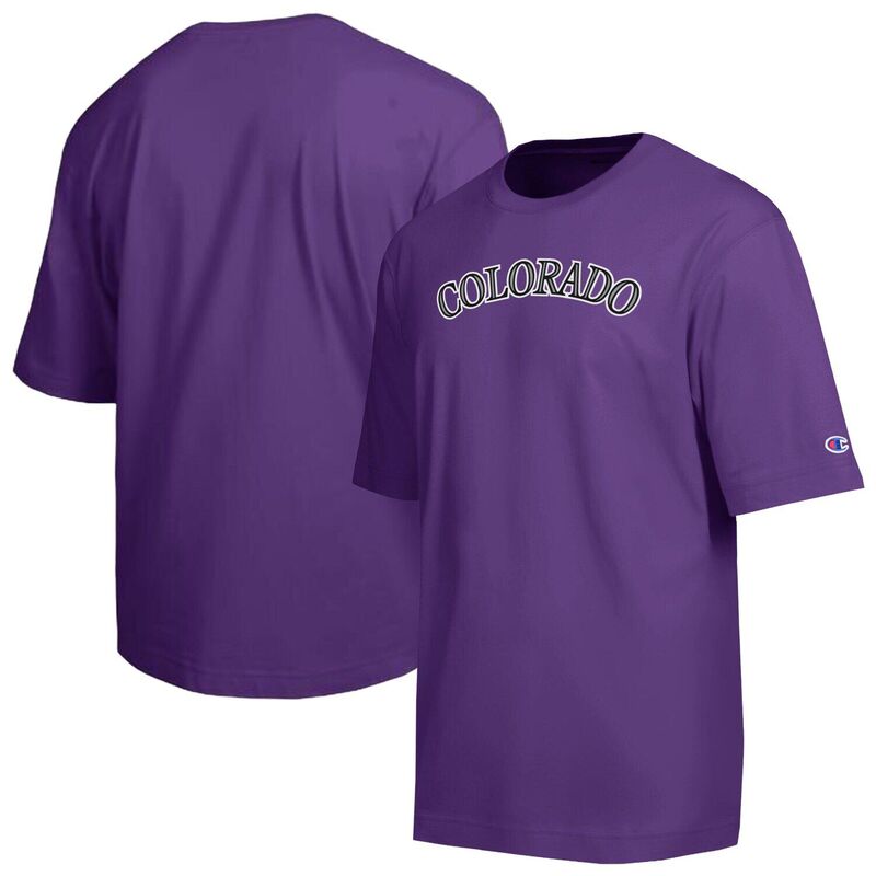 チャンピオン レディース トップス Tシャツ Men Champion Purple Colorado Rockies All Star Chenille Wordmark T-Shirt Rck Purple パープル