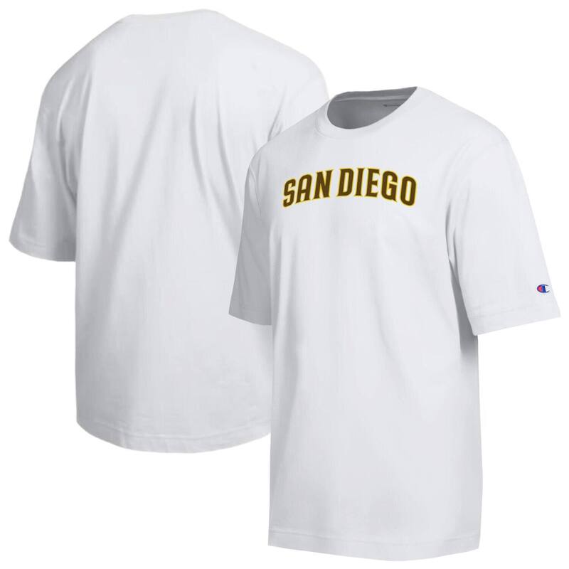 チャンピオン レディース トップス Tシャツ Men Champion White San Diego Padres All Starched Chenille Wordmark T-Shirt Pad White ホワイト