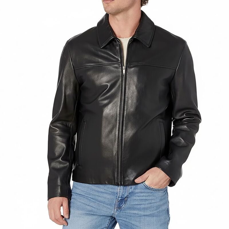 電話を掛けるハーン レディース アウター 上衣・上衣 なめし革 Cole Haan Men\u0027smooth Genuine Leather Jacket Black 黒いこと