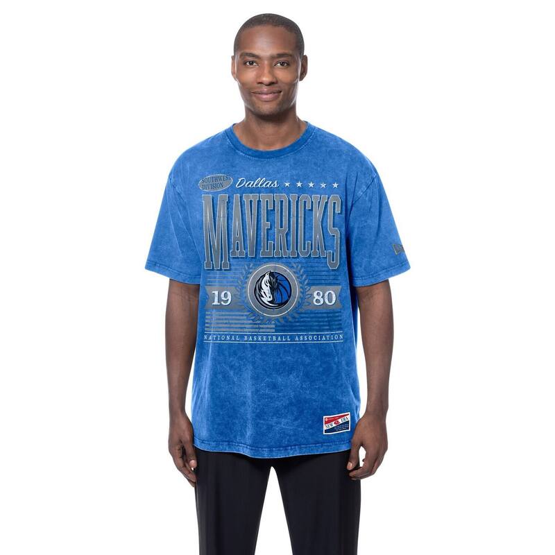 ニューエラ レディース トップス Tシャツ Men's New Era Blue Dallas Mavericks Oversized Throwback Collection Mineral Wash T-Shirt Mav Blue ブルー|ReVida 店
