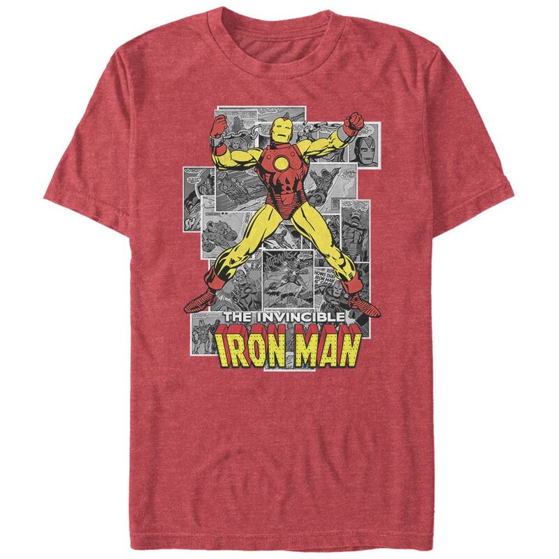 マーベル レディース トップス Tシャツ トール グラフィック Big & Tall Marvel Iron Man The Invincible Comic Scenes Graphic Tee Red Heather ヘザー|ReVida 店