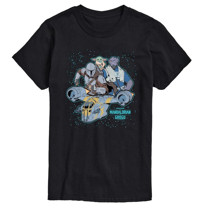 アニメキャラクター レディース トップス Tシャツ グラフィック Licensed Character Men's The Mandalorian & Grogu Galaxy Collage Graphic Tee Black ブラック|ReVida 店